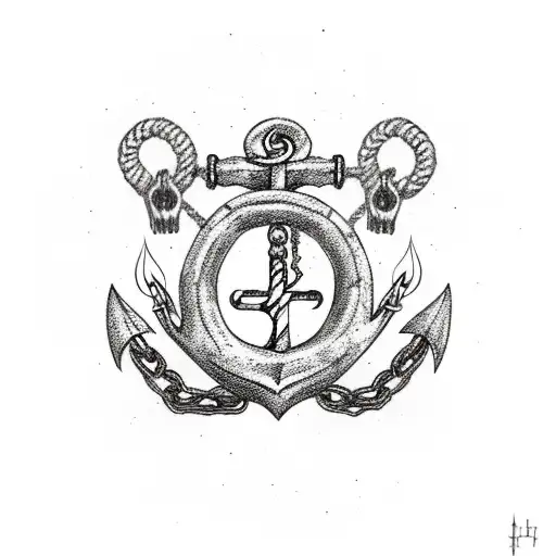 Anchor With Chains And Candles Burning On Both End