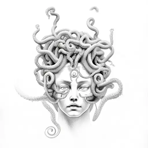 Medusa Facing Left With A Crescent On Its Forehead