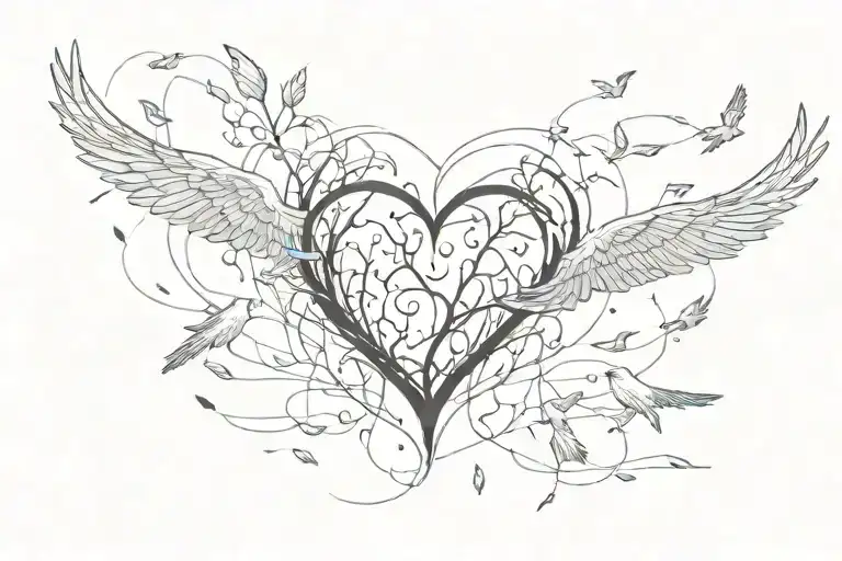 Black Heart Ignited With Birds Flying Away