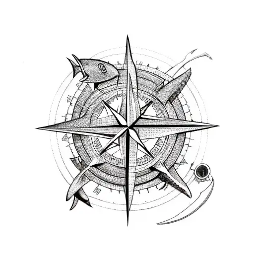 A Compass With A Shark