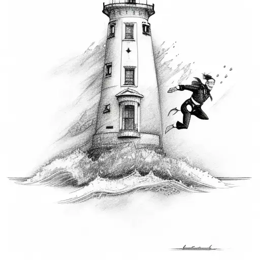 Dolpins Jumping In Front Of A Lighthouse