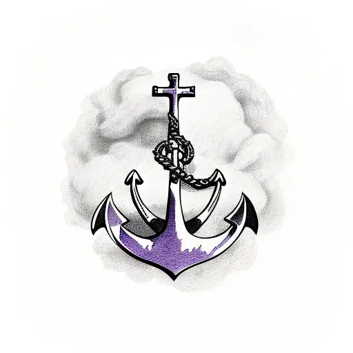 Anchor Cross With A Purple Iris Beside It