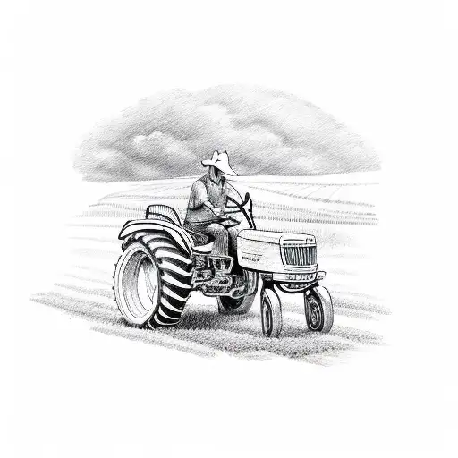 Farmer Riding A Tractor With A Field Of Money Growing