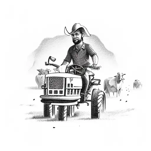 Farmer Riding A Tractor With A Field Of Money Growing