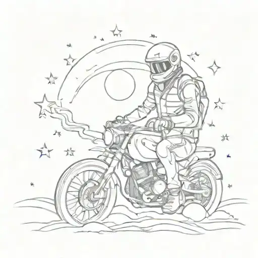 A Sketch Of A Motorcycle Rider Playing Guitar Under A Starry Sky