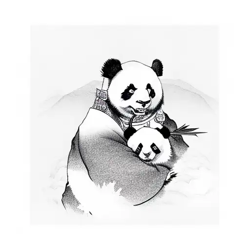 A Traditional Japanese Geisha Holding A Panda Bear