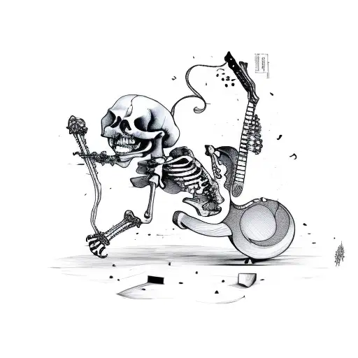 A Skeleton Cat With A Guitar