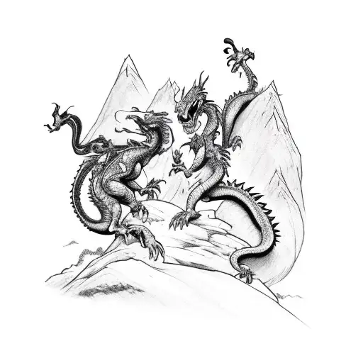 Dragon And Tiger Fighting On Mountain