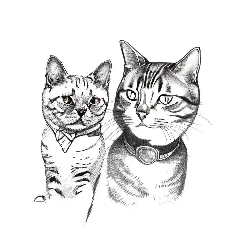 A Sketch Of A Cat And Dog Sitting Side By Side