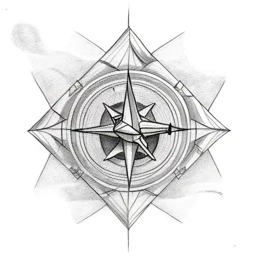 A Sketch-style Tattoo Of A Paper Airplane Flying Over A Compass