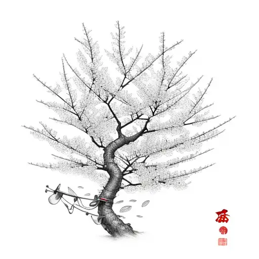 Japanese Cherry Blossom Tree With Fishing Hooks As Petals