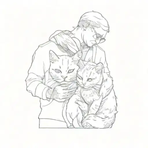 A Couple Hugging A Cat