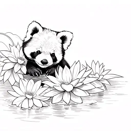 Red Panda And Water Lily