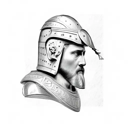 A Sketch-like Portrait Of An Iconic Roman General With His Battle Helmet