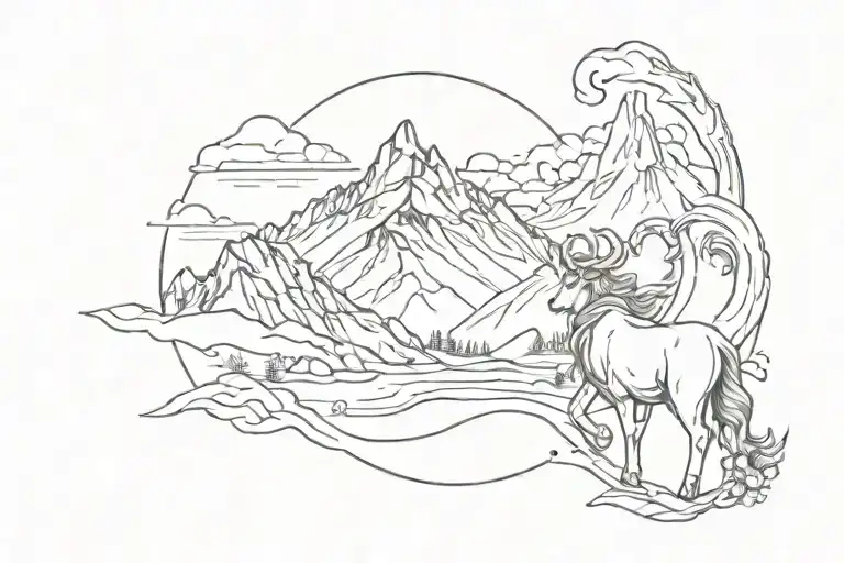 Capricorn And Mountain Landscape