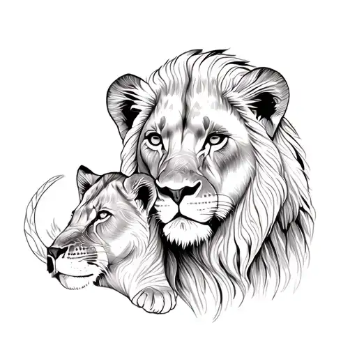 Lioness With Lion Cub