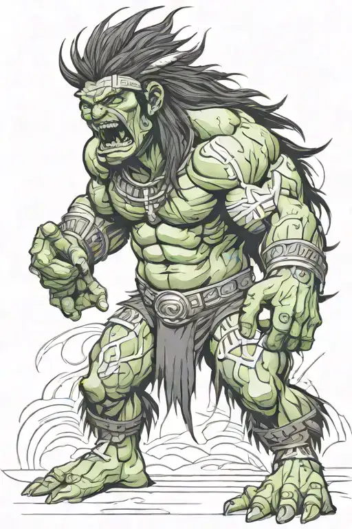 Native American Chief Hulk Monster Roaring Full Body