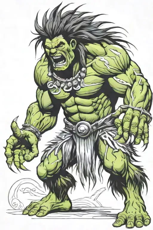 Native American Chief Hulk Monster Roaring Full Body