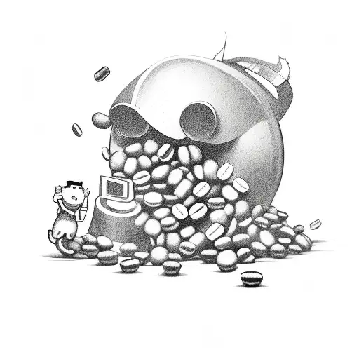 A Video Game Character Surrounded By Coffee Beans