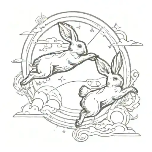 Two Bunnies Flying Between Sun