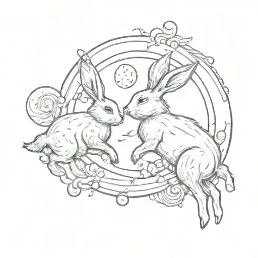 Two Bunnies Flying Around Sun