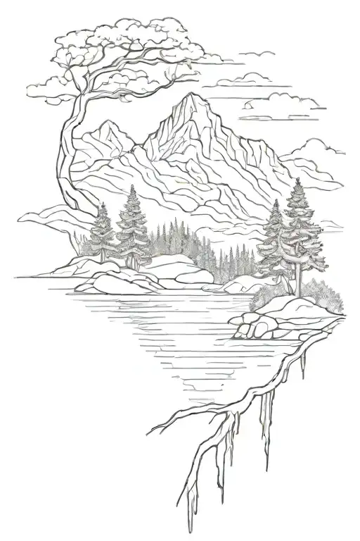 Mountain Hills Tree Silhouette Lake Scene