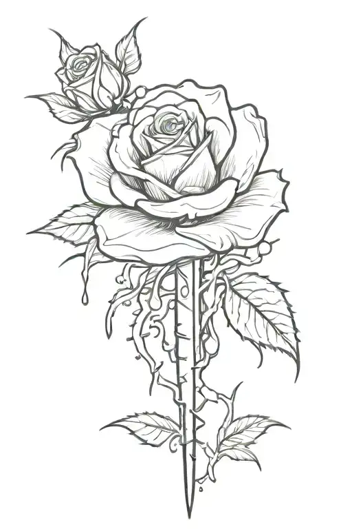 Dagger Tears Dripping Rose Surrounded
