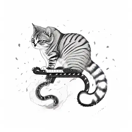 A Cat Riding A Motorcycle With A Trail Of Paw Prints Forming A Winding Road