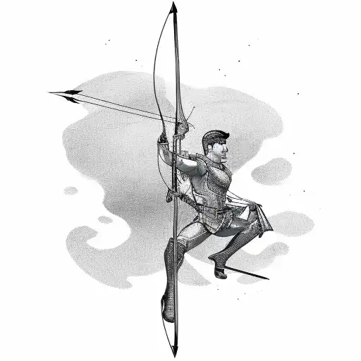 Archer Pointing Bow And Arrow Up While Looking Down