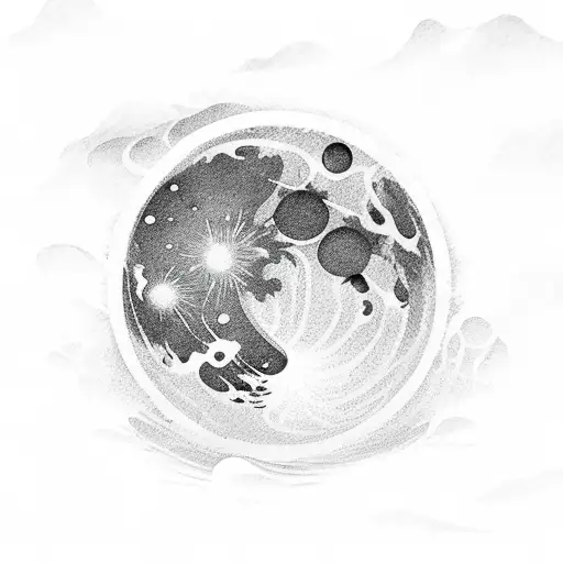 Cresent Moon With A Stream Of Water Curling Around It