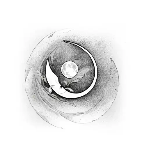 Crescent Moon With Lily And Morning Glory