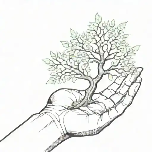 A Sketch Style Tattoo Of A Tree Growing From A Hand