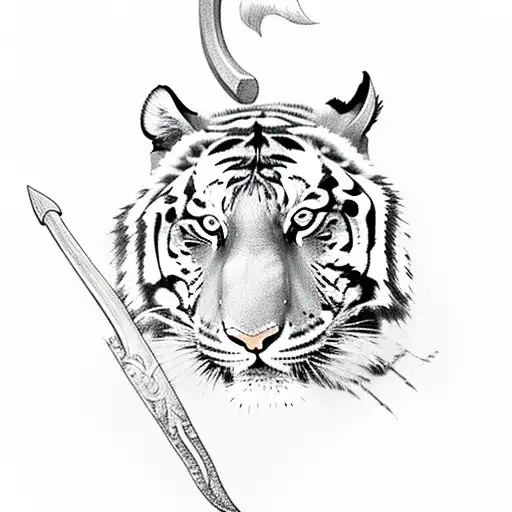 Tiger Holding A Trident