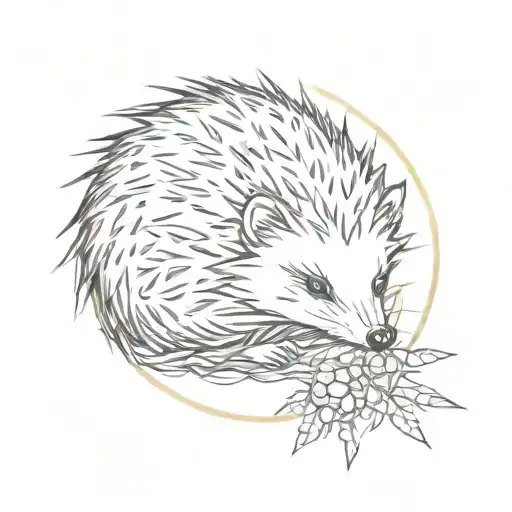Hedgehog Curled Up And Sleeping With A Circle Of Thorns Surrounding It