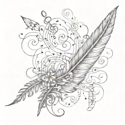 Idian Feather With Music Notes Running Through It