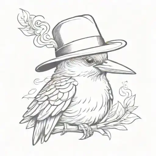 A Cute Bird Wearing A Panama Hat Smoking A Cigar
