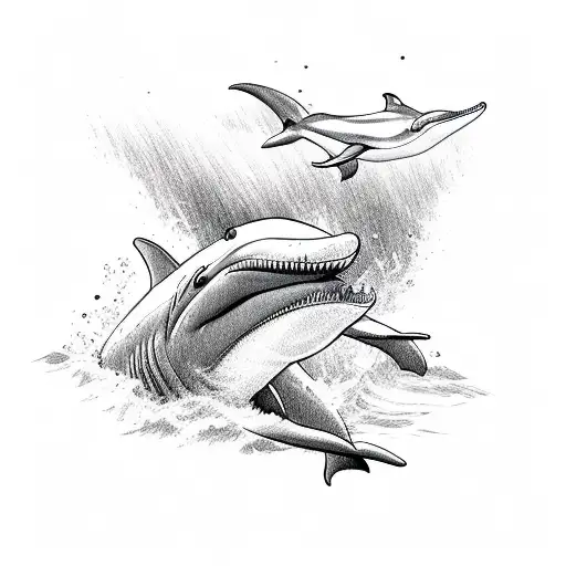 Dolphin And Shark And Whale Swimming Together