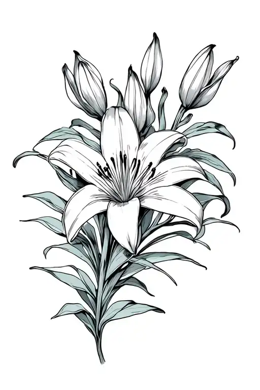 Sketch Bouquet Of Lily Flowers Intertwined