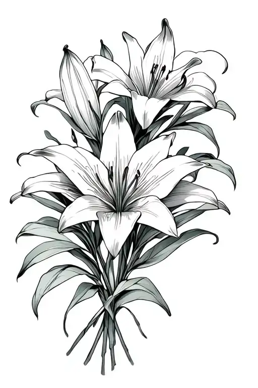 Sketch Bouquet Of Lily Flowers Intertwined