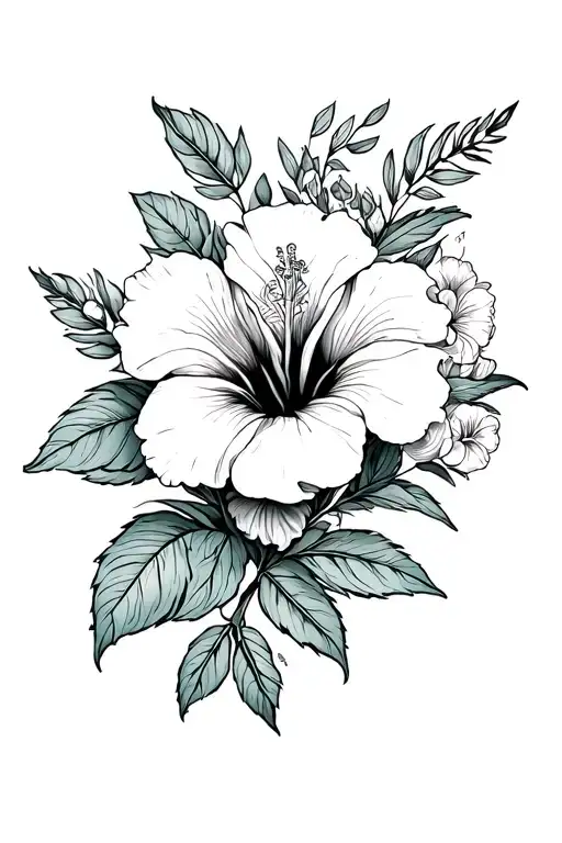 Sketch Hibiscus And Rose Wrapped