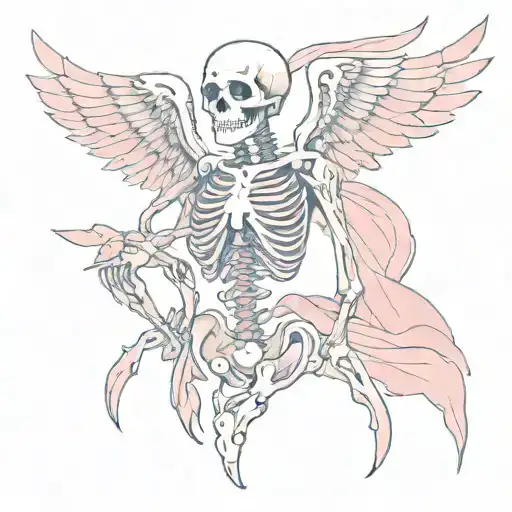 Paired Tattoos Skeleton With Pink Wings