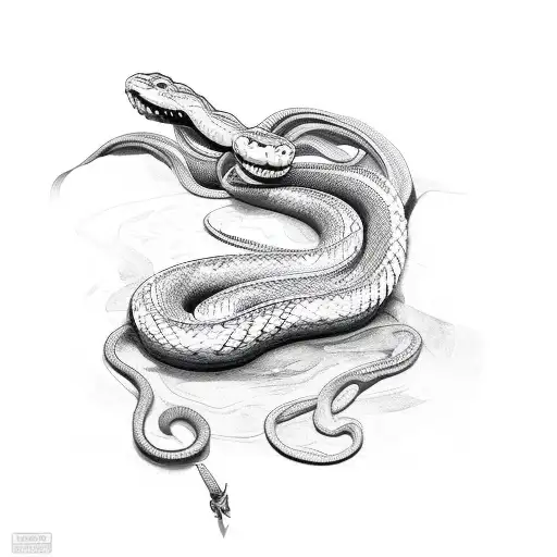 Big Snake Wrapped Around Knife