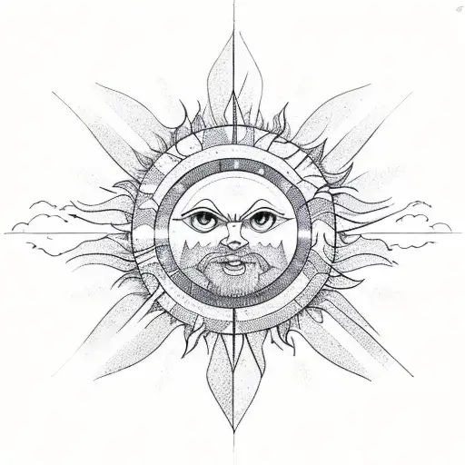 A Colorful Geometric Sun With Rays Shooting Out