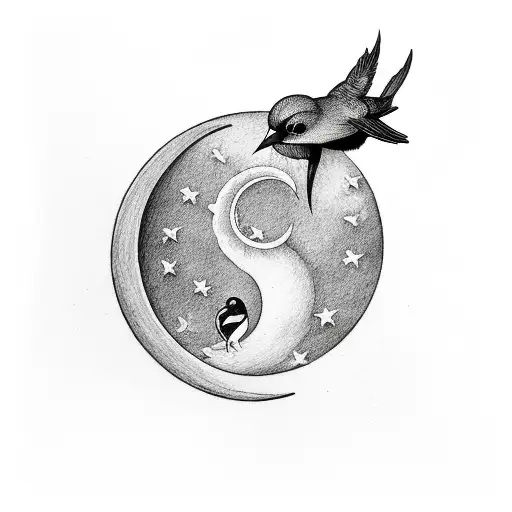 Crescent Moon With Bird