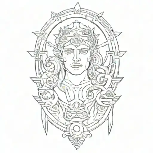 Greek Mythology Inspired Tattoo Featuring Iconic Symbols