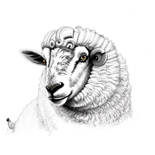 Male Sheep With Wide Horn
