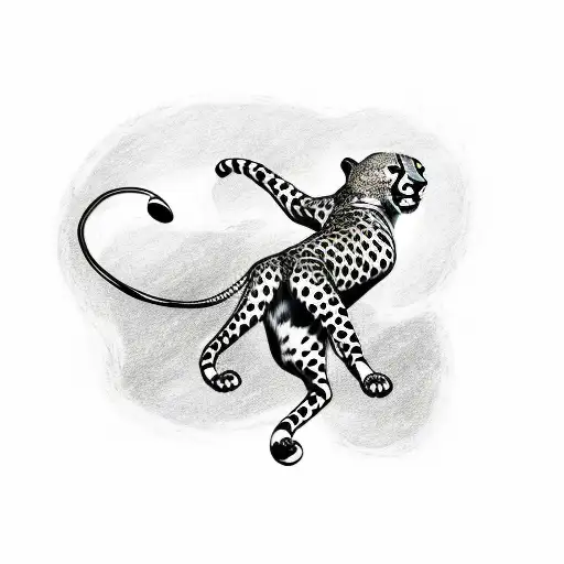 A Sketch-style Tattoo Of A Cheetah Leaping Over A Guitar With Music Notes In The Background