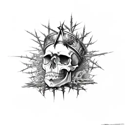 Skull With Crown Of Thorns