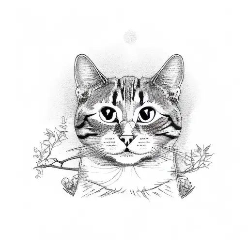 A Cat Sitting On A Tree And Meditate Branch Overlooking A Peaceful Lake