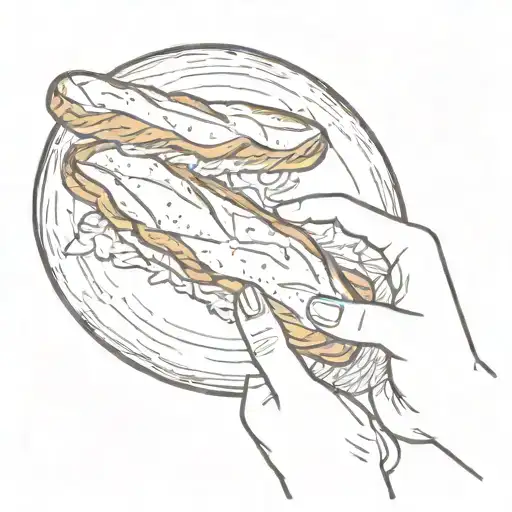 Hand With Piece Of Baguette Wiping Sauce From Plate Black